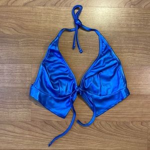 Cobalt Blue Faux Leather Tie Front Crop Top